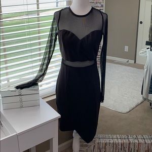 Black mini dress, long see through sleeves size L